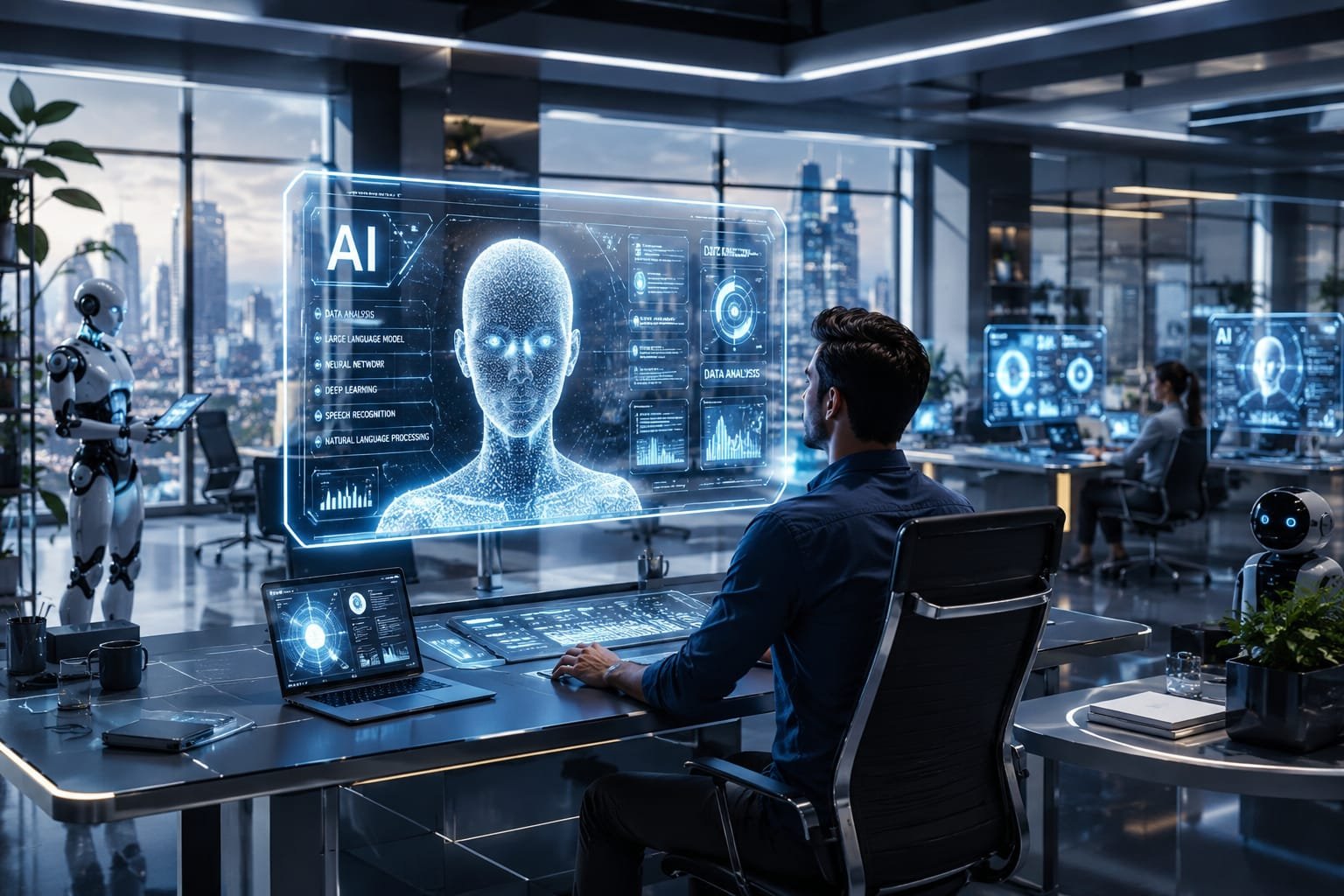 Free AI Tools in 2026 futuristic technology workspace